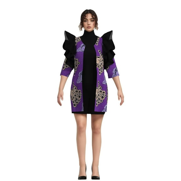 Bintarealwax African Women Coat Ankara Print Long Jacket Tops Wax Dashiki Clothes Church KG1288