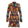 thumbnail image 1 of Bintarealwax African Women's Bodycon Dress V Neck Shirt Dress Elasticated Ankara Dresses African Print Strentch Long Sleeve Party Dresses WY10859, 1 of 5