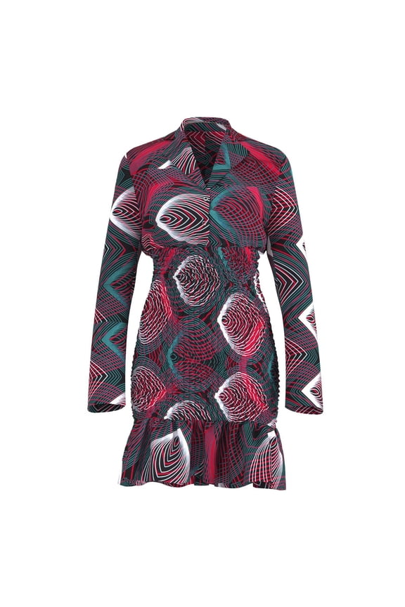 African Women's Bodycon Dress V Neck Shirt Dress Elasticated Ankara Dresses African Print Strentch Long Sleeve Party Dresses WY10859