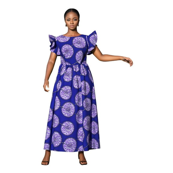 Bintarealwax African Women's Slim Fitting Sexy Long Dress with African Print Suitable for Daily Gatherings WY2410
