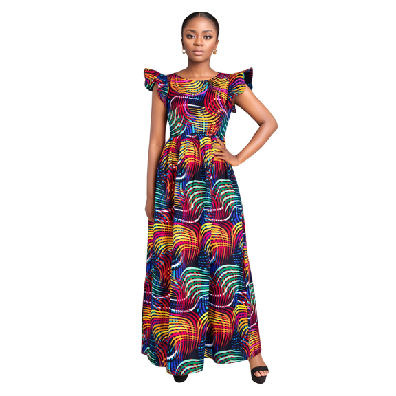 Bintarealwax African Women's Slim Fitting Sexy Long Dress with African Print Suitable for Daily Gatherings WY2410