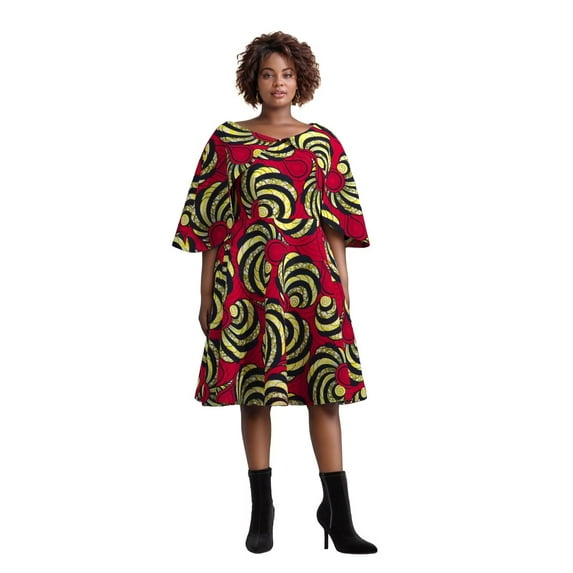 Bintarealwax African Women's Knee Length Dress Shawl Collar Dress African Print Dress Women's Clothing WY10400