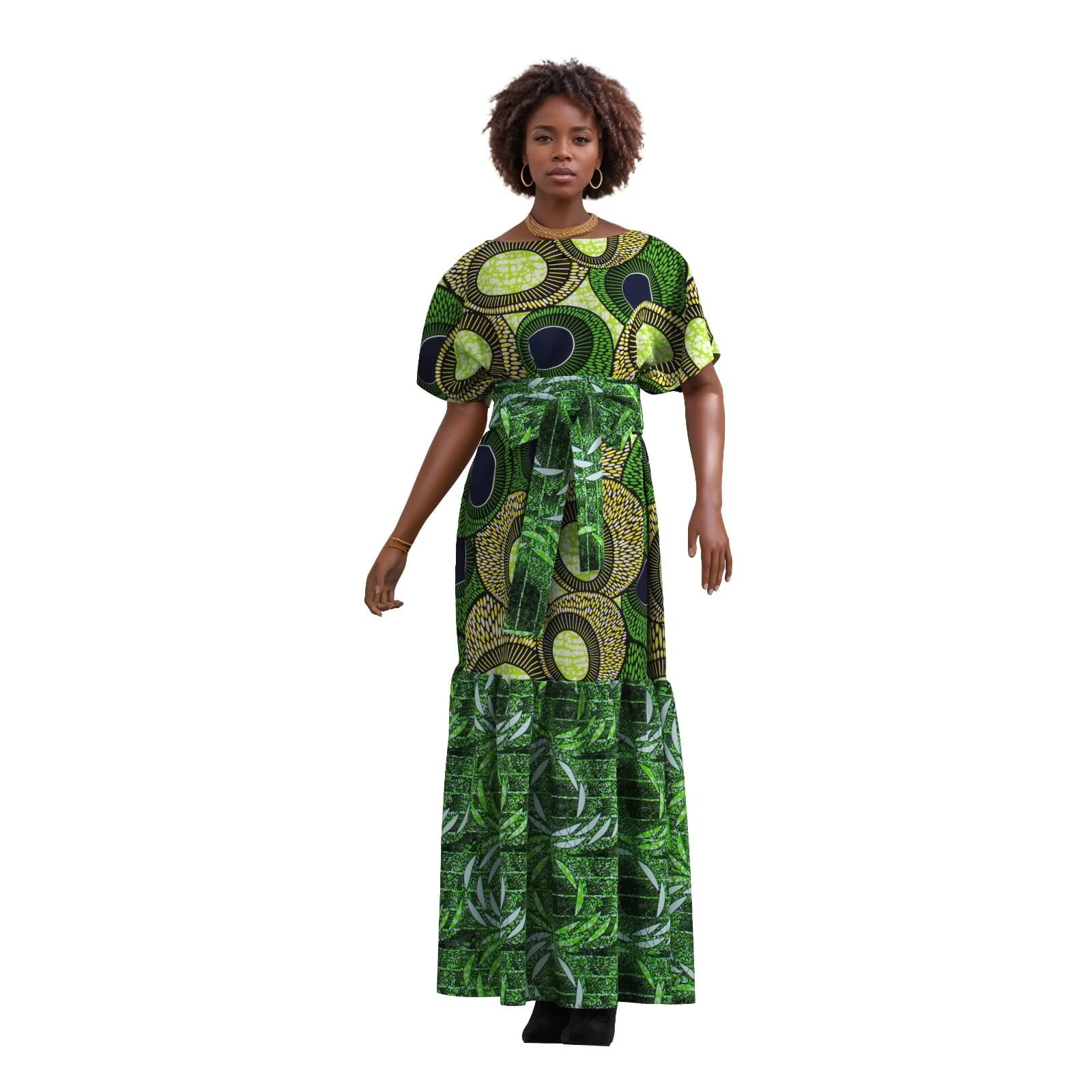 chinese dress ladies Fashion Printed Belt Loose Retro Short Sleeve Dress Cracker Khaki / S by Blue Zone Planet main image 0