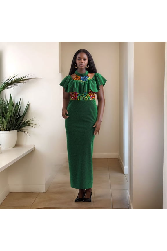 Velour African Elegant Dresses for Women Lady Party Weaving Velour Collar African Print A-line Dress Evening Dresses WY10839