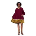 thumbnail image 1 of Bintarealwax Women Mini Dress V Neck Long Sleeve Loose Casual Beach Dresses with Traditional African Print Hem WYL143, 1 of 5