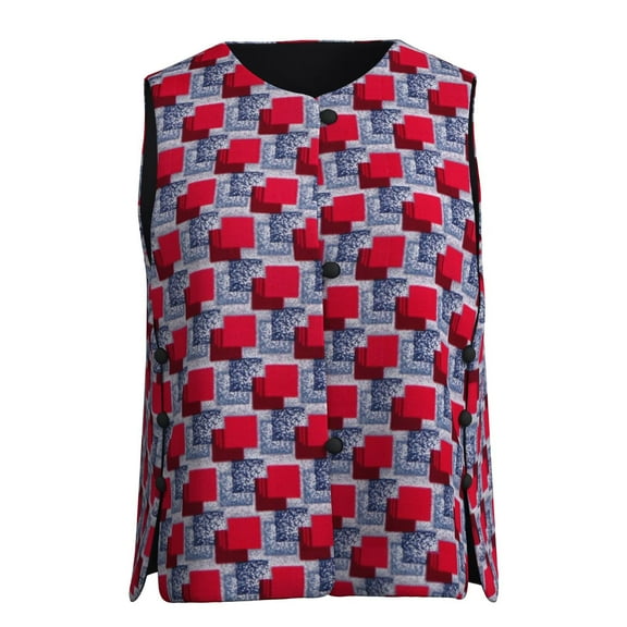 Bintarealwax Women's African Print Vest Sleeveless Crewneck Button Down Side Office Waistcoat Vest Outerwear WY11073