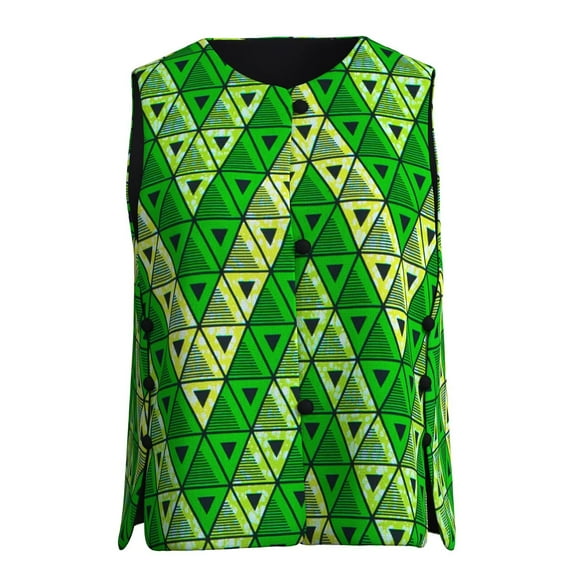 Bintarealwax Women's African Print Vest Sleeveless Crewneck Button Down Side Office Waistcoat Vest Outerwear WY11073