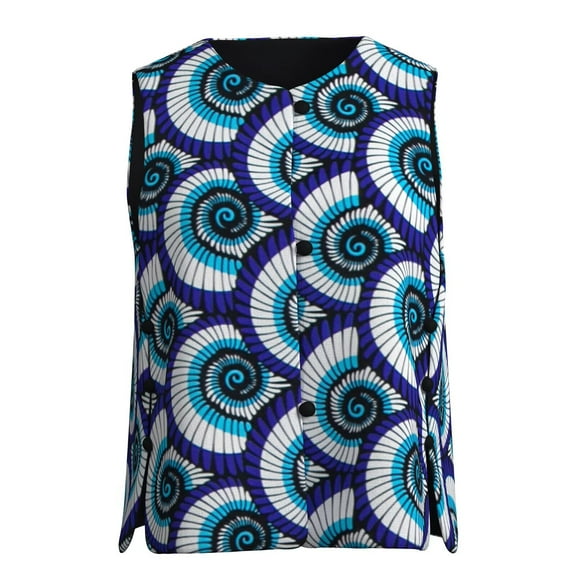 Bintarealwax Women's African Print Vest Sleeveless Crewneck Button Down Side Office Waistcoat Vest Outerwear WY11073