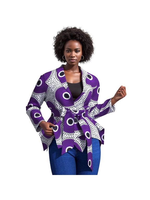 Women's African Print Wax Jacket Dashiki Cotton Ankara Long Sleevs Top Tunic Kente Clothes