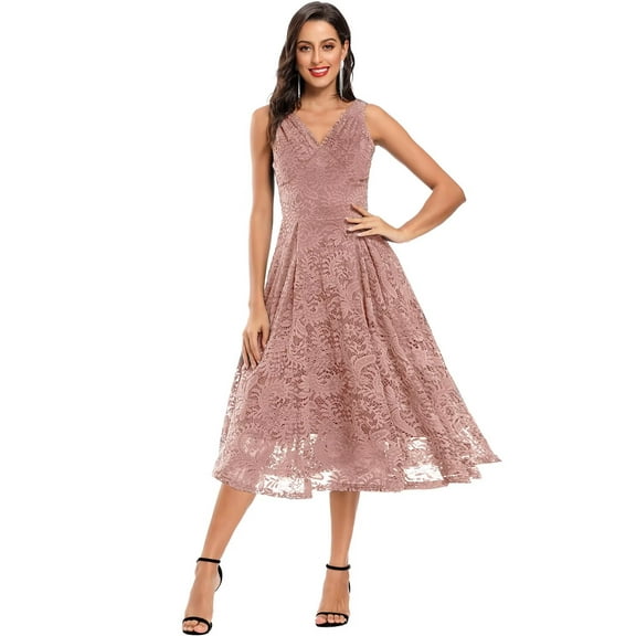 Bintarealwax Women’s Lace Cocktail Dress Floral Sleeveless Swing Formal Dinner Cocktail Party Bridesmaid Dresses