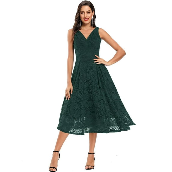 Bintarealwax Women’s Lace Cocktail Dress Floral Sleeveless Swing Formal Dinner Cocktail Party Bridesmaid Dresses
