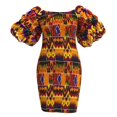 thumbnail image 1 of Bintarealwax Women's Sexy Smocked Dress African Print Puff Sleeve Bodycon Mini Dress Club Party Summer, 1 of 5