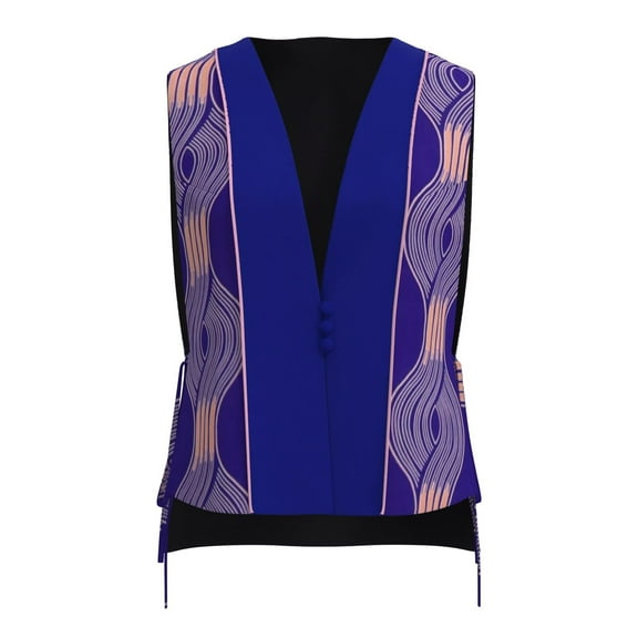 Bintarealwax Women's Tribal Print Vest Sleeveless V Neck Button Down Bow Tie Side Office Waistcoat Outerwear WY11075