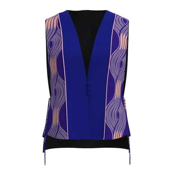 Bintarealwax Women's Tribal Print Vest Sleeveless V Neck Button Down Bow Tie Side Office Waistcoat Outerwear WY11075