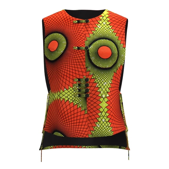 Bintarealwax Women's Tribal Print Vest Sleeveless V Neck Button Down Bow Tie Side Office Waistcoat Outerwear WY11077