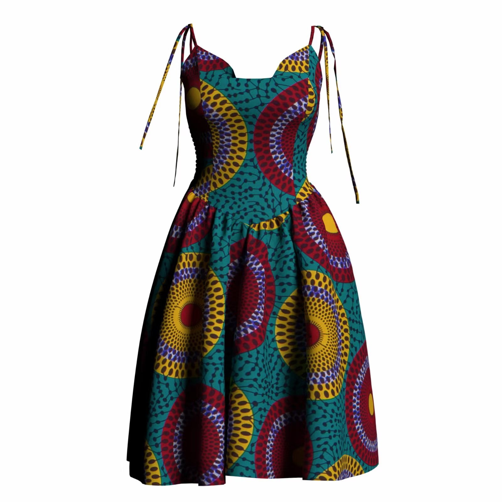 African Print Orange Dress Strap Back - M/ One Size