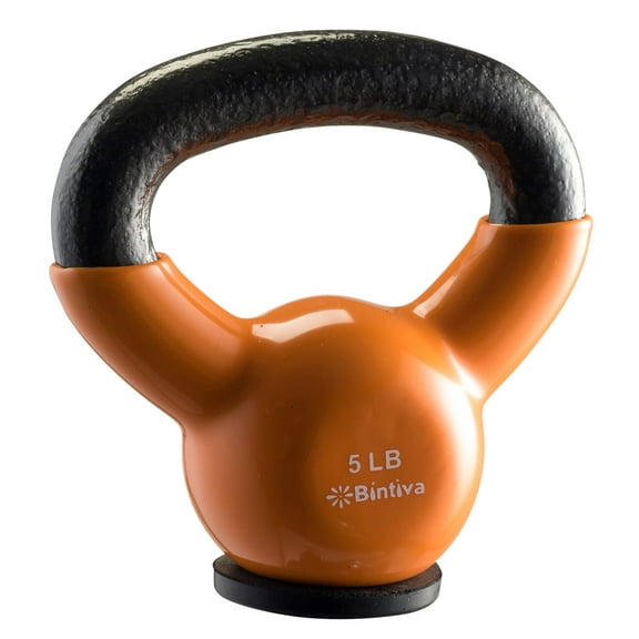 Bintiva Color Coded Cast Iron Kettlebell with Special Protective Bottom, 5 lb