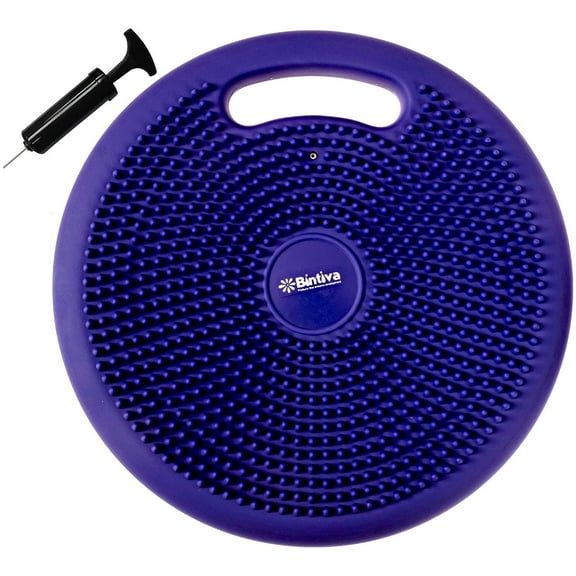 Bintiva Inflated Stability Wobble Cushion with Built in Handle, Including Free Pump and Exercise Fitness Core Balance Disc