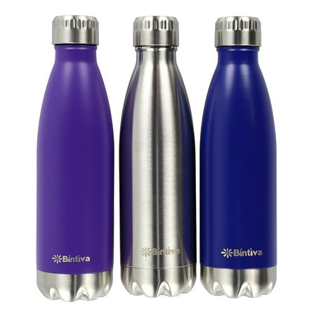 Bintiva Sports Stainless Steel Water Bottle, Double-Walled Vacuum-Insulated