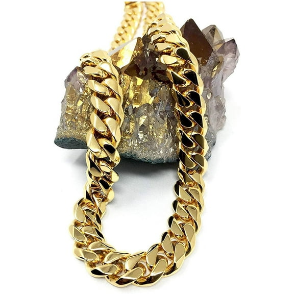 Bintu Miami Link Curb Chain Necklace, Gold Filled 24K 14mm 24K Stamp, 24", Cuban