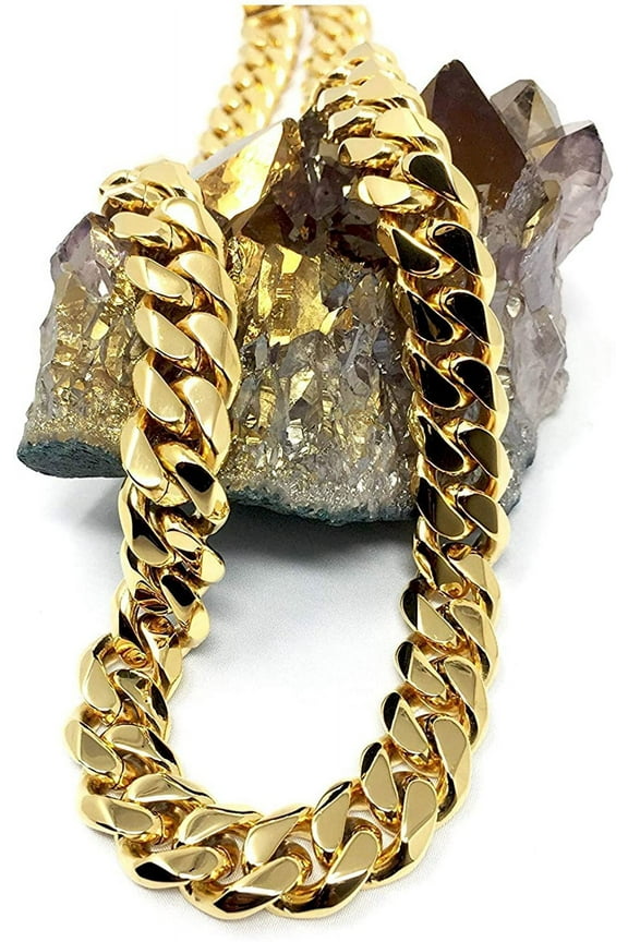 Bintu Miami Link Curb Chain Necklace, Gold Filled 24K 14mm 24K Stamp, 24", Cuban