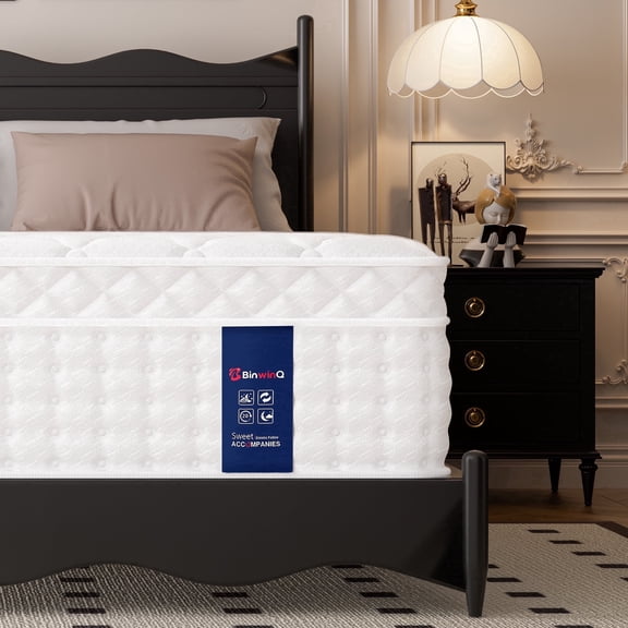 BinwinQ 14" Queen Hybrid Mattress, Gel Memory Foam with Individually Pocketed Coils, Medium Firm