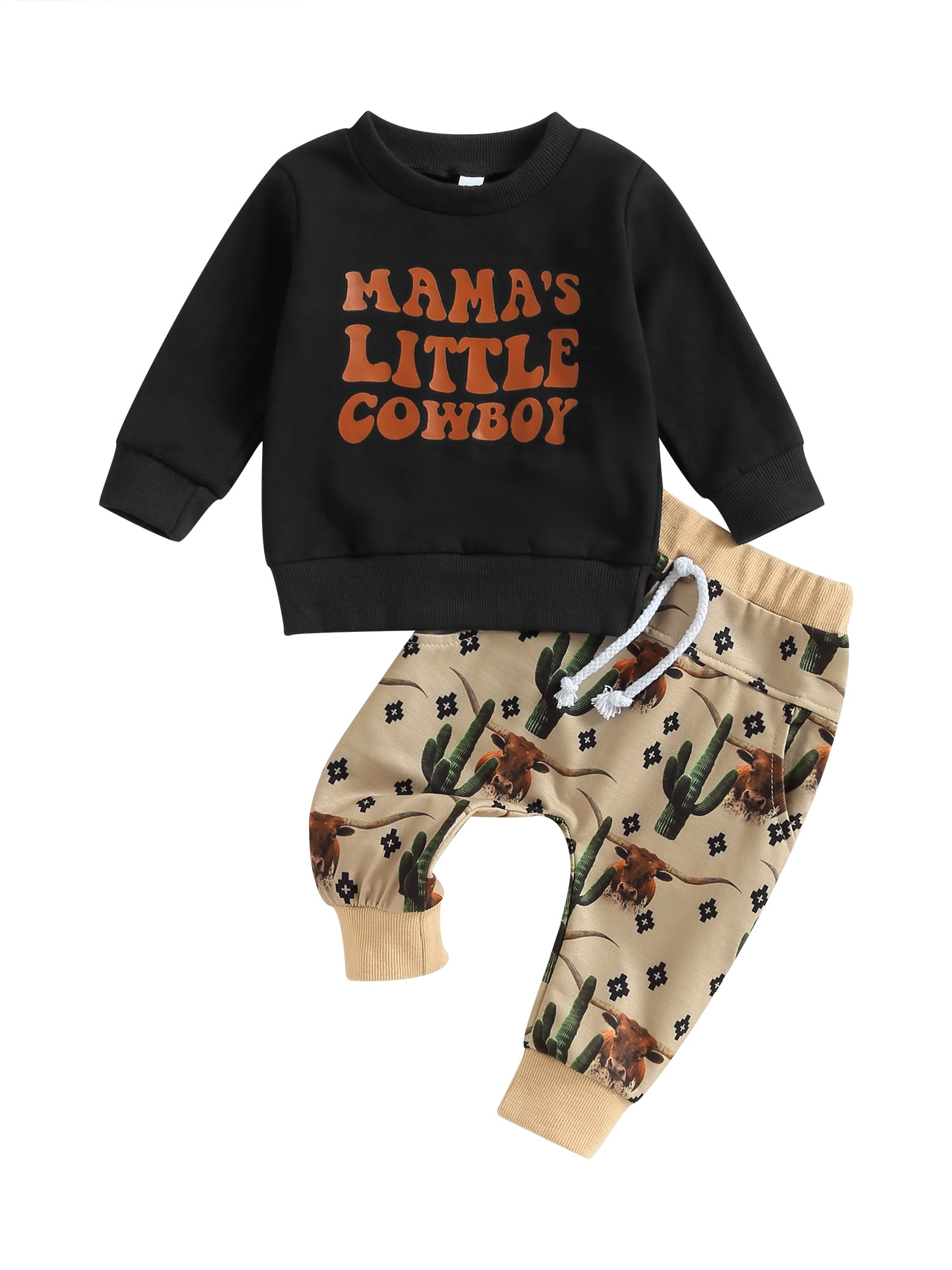 Binwwede Baby Boy Western Clothes Long Sleeve Sweatshirt + Cow Cactus