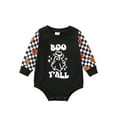 thumbnail image 1 of Binwwede Baby Girl Boy Halloween Romper, Ghost Print Patchwork Crew Neck Long Sleeve Snaps Jumpsuit for Toddlers, 0-24 Months, 1 of 9