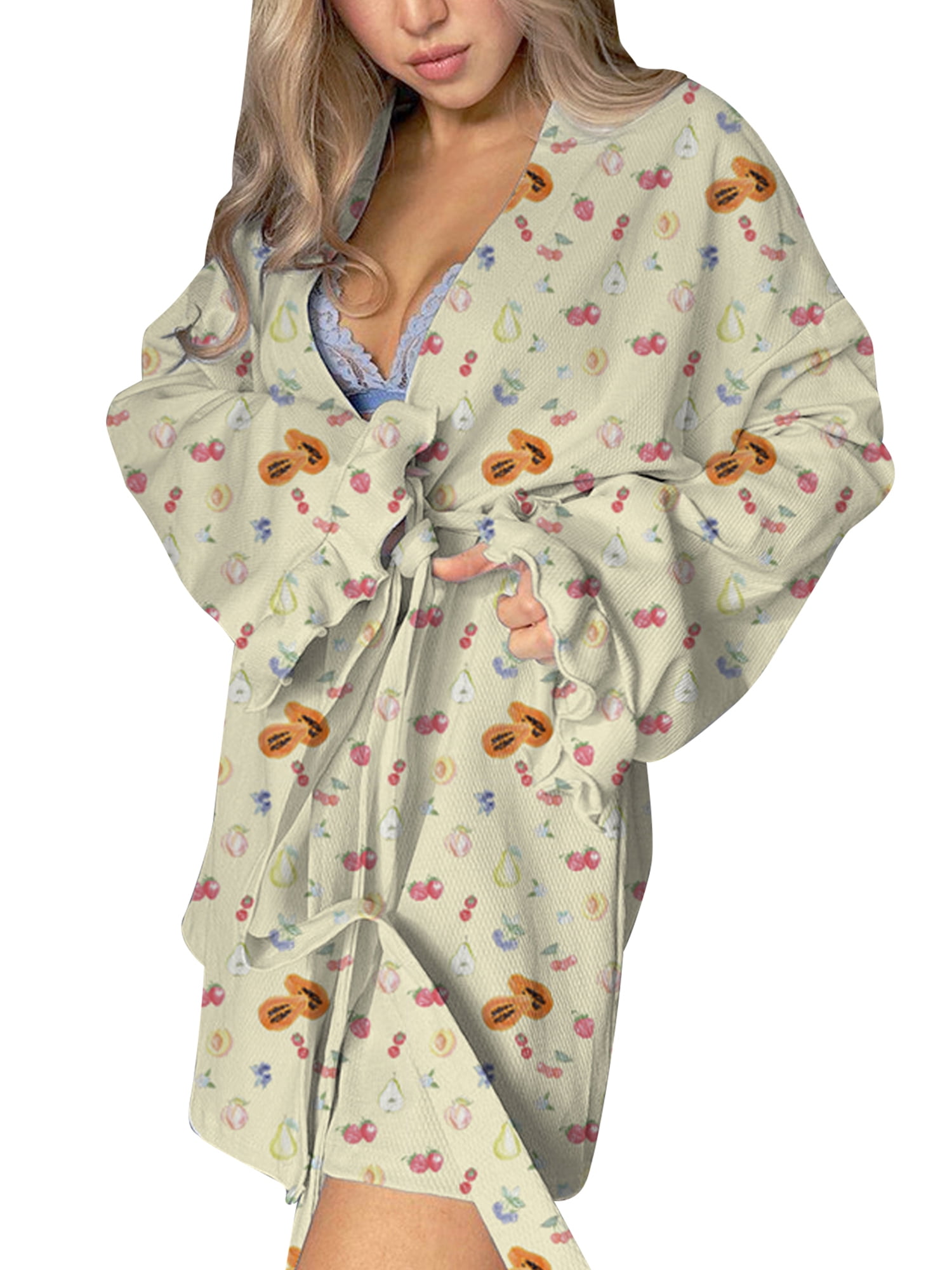 Binwwede Ruffle Trim Bathrobes for Women with Long Sleeves, featuring