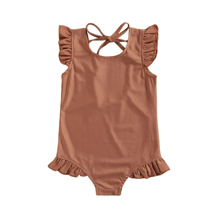 Brown Backless One Piece Swimsuit, Cross Back