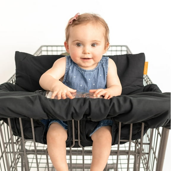 Binxy Baby 2-in-1 Cushy High Chair Cover and Shopping Cart Cover for Baby, Comfortable Cover for Grocery Cart, Universal Fit Cart Cover for Babies, Includes Storage Pouch - Black
