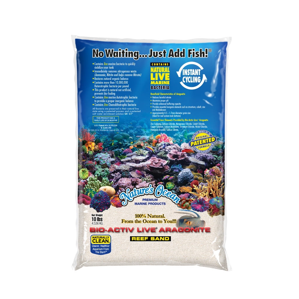 BioActiv Live® Aragonite Natural White Reef Sand for Aquariums, 10 lb