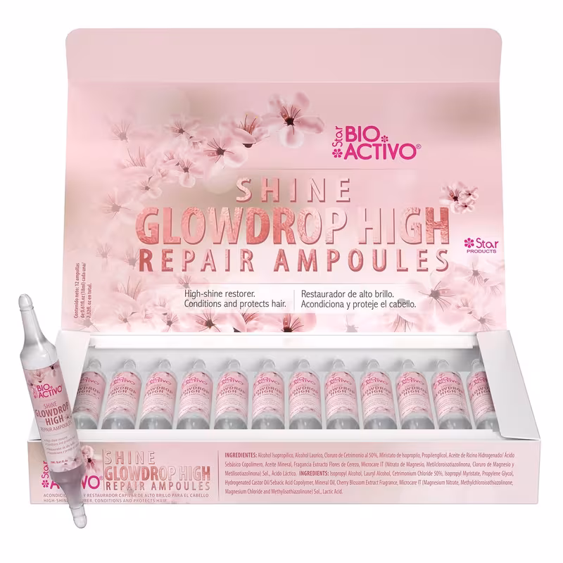 Bio Activo GlowDrop High Shine Hair Conditioner Ampoules – 12 pack Dominican Treatment for Intense Shine & Frizz Control, Leave-In Hair Ampoules