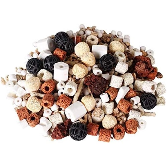 Bio Balls Ceramic Rings Set, Aquarium Biological Filter Media with Mesh Bag for Fish Tank and Pond, Fish Tank Filter, Decorations, Accessories (1.1lb,1Pack)