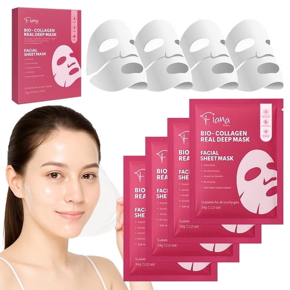 Bio-Collagen Real Deep Mask, Anti-Wrinkle Lifting Overnight Hydrating Face Masks, Pore Minimizing, Restores Skin Elasticity & Firmness, Korean Skin Care 34g x4ea