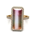 thumbnail image 1 of Bio Color Emerald Cut Watermelon Tourmaline,925 Sterling Silver ,Rose Gold Plated ,Moissanite Pave Halo Wedding Band, Pink And Green, Solitaire Ring Size 9 US, 1 of 5