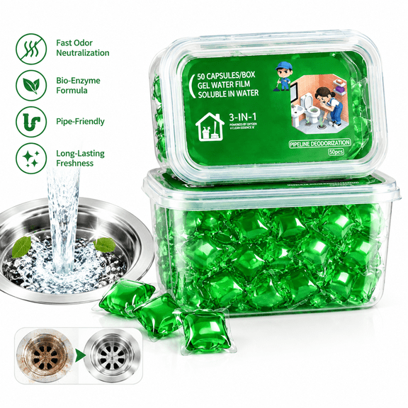 Bio-Enzyme Drain Deodorizer Capsules,Drain Odor Eliminator Pods, Water-Soluble Odor Neutralizing Beads for Sinks, Showers & Pipes