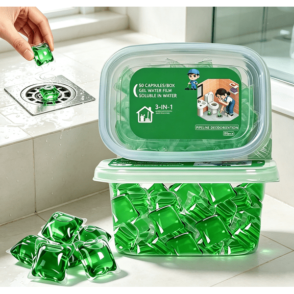 Bio-Enzyme Drain Deodorizer Capsules, Water-Soluble Odor Eliminator for Sinks, Showers & Drains, Long-Lasting Fresh Scent