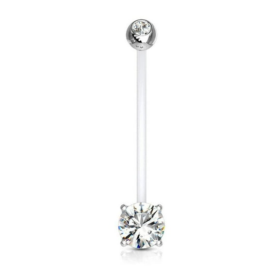 Bio-Flex Long Pregnancy Belly Ring 14 Gauge 1" (25 MM) CZ Gem