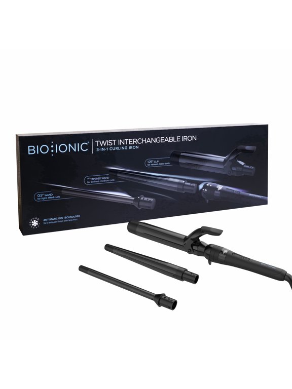 Twist 3-in-1 Long Professional Interchangeable Barrels Hair Multi-Functional Iron, Ionic Technology, Black
