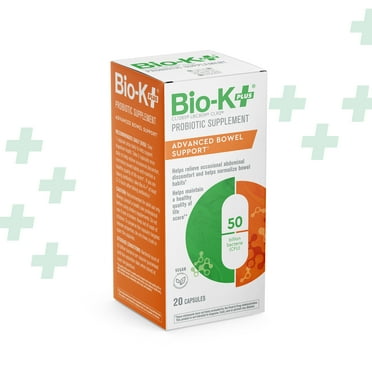 Bio-K+ Advanced Bowel Support Probiotic Capsules, Shelf Stable, 50 Billion CFU, 20 Count