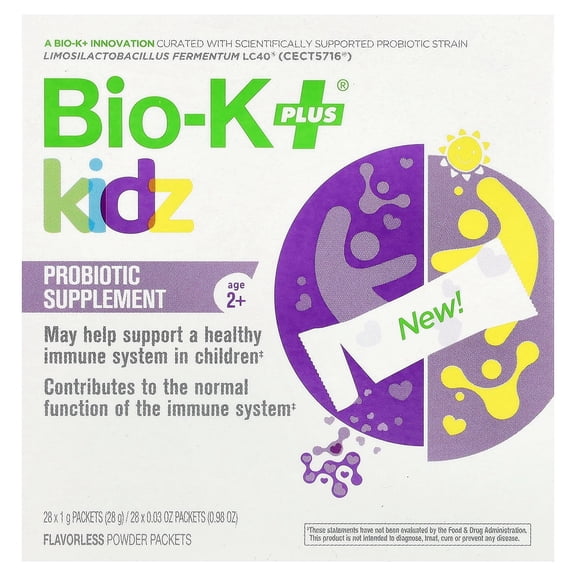 Bio-K+ Kidz, Probiotic Supplement, Age 2+, Flavorless, 28 Packets, 0.04 oz (1 g) Each