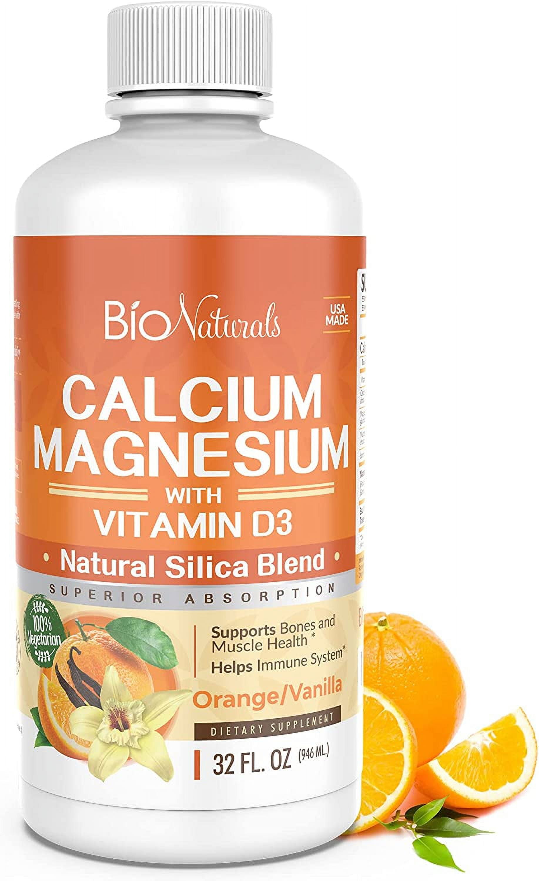 Bio Naturals Calcium & Magnesium Liquid Supplement with Vitamin D3 - Natural Formula, FOUR Types of Calcium Supports Strong Bones with Superior Absorption to Pills - 100% Vegetarian - 3
