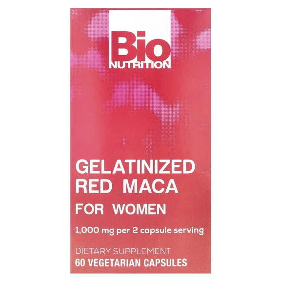 Bio Nutrition Gelatinized Red Maca for Women 1000 mg Vegetarian Capsules, 60 Ea