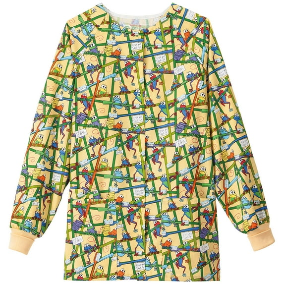 Bio Womens Warm Up Frog Print Scrub Jacket XXXX-Large Print