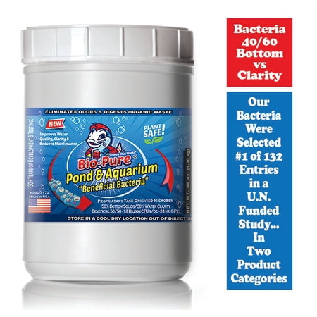 Bio Pure Pond & Aquarium BENEFICIAL treats up to 380,000. gal. Our Microbes Digest Organic Waste Improve Fish Plant Health. Better Water Clarity Quality Reduced Water Changes Extends Water Pump Life