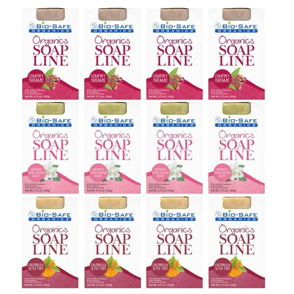 Bio-Safe Organics Organics Soap Line, All-Natural Handmade Bath Soap Bar, Health & Herbal Variety Pack, 3.75 oz, 12 Pack