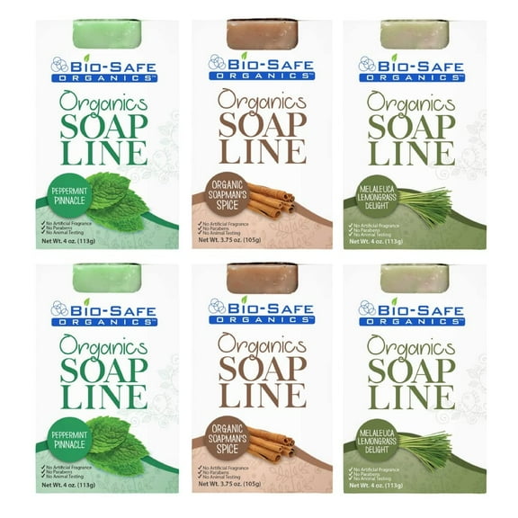 Bio-Safe Organics Organics Soap Line, All-Natural Handmade Bath Soap Bar, Mens' Assortment, 4 oz, 6 Pack