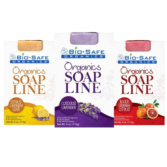 Bio-Safe Organics Organics Soap Line, All-Natural Handmade Bath Soap Bar, Mixed Assortment Variety Pack 2, 4 oz, 3 Pack