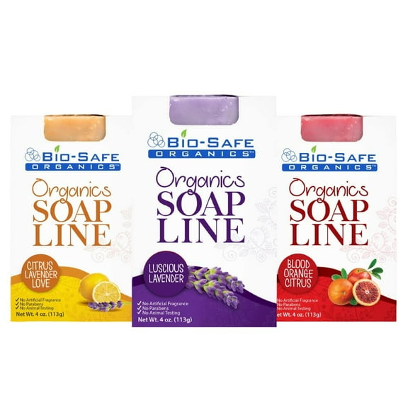 Bio-Safe Organics Organics Soap Line, All-Natural Handmade Bath Soap Bar, Womens' Assortment, 4 oz, 3 Pack